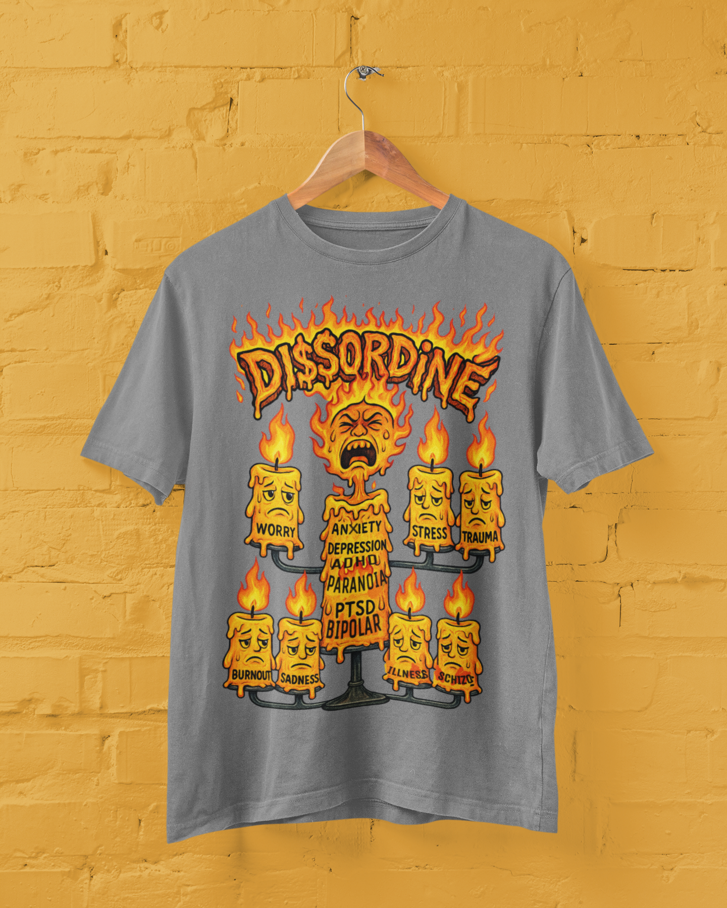 Burning Candle Tee - Gray