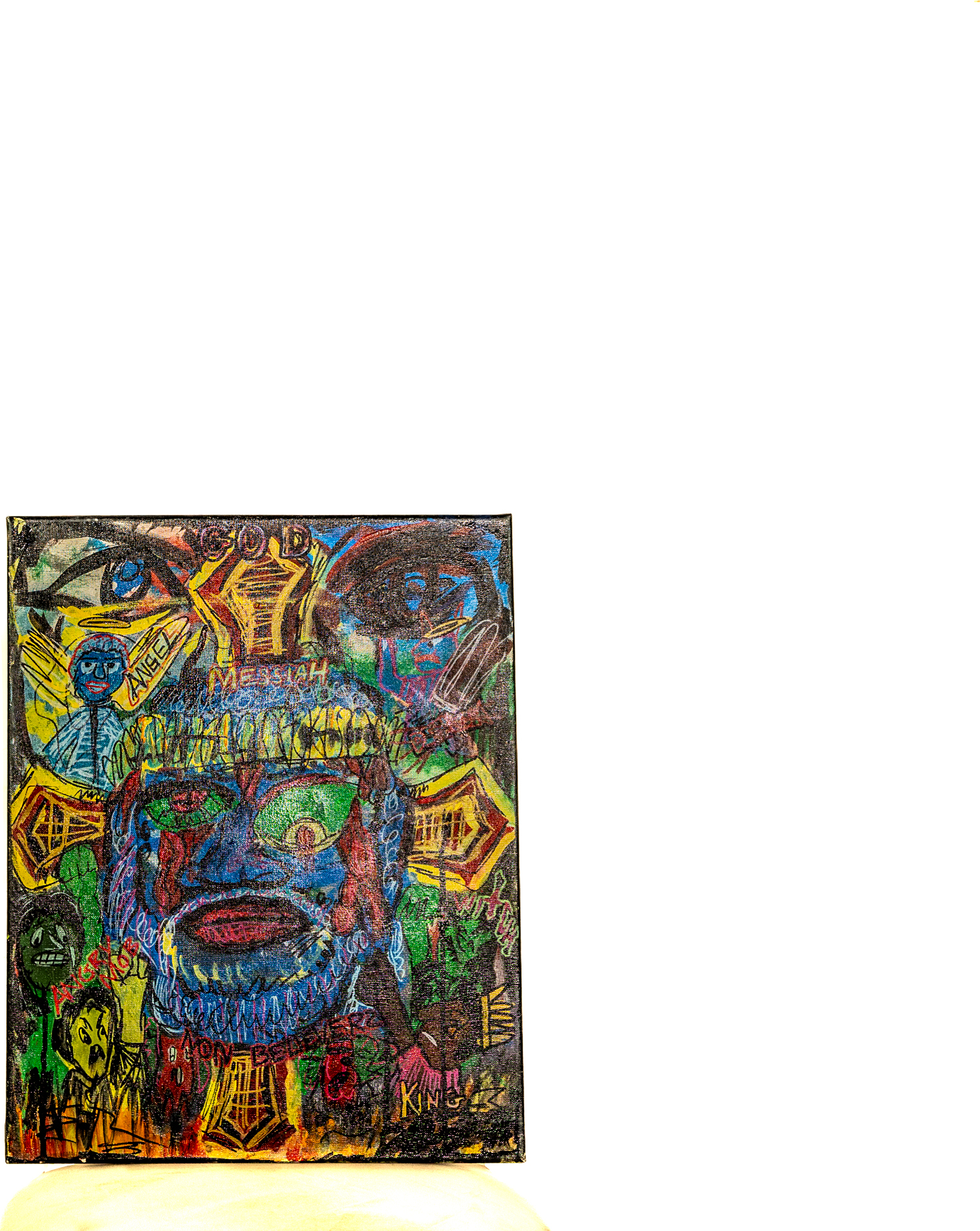 Striking original painting of a face rendered in raw emotion