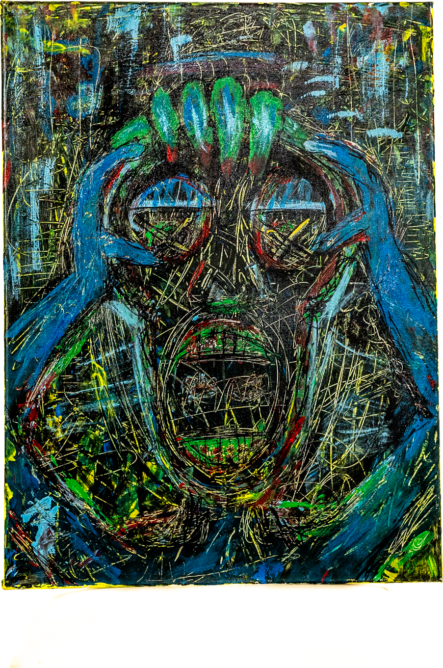 Emotive figure painting themed around struggle and hope