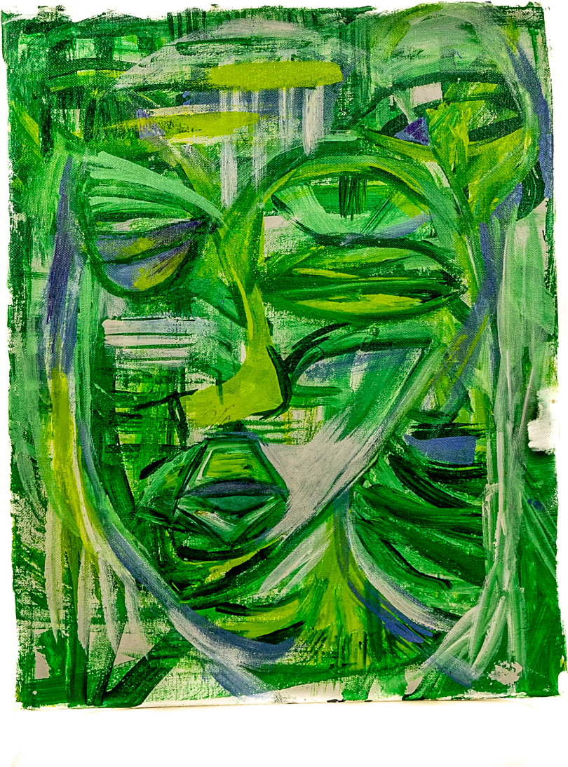 Raw portrait painting created as mental stress relief