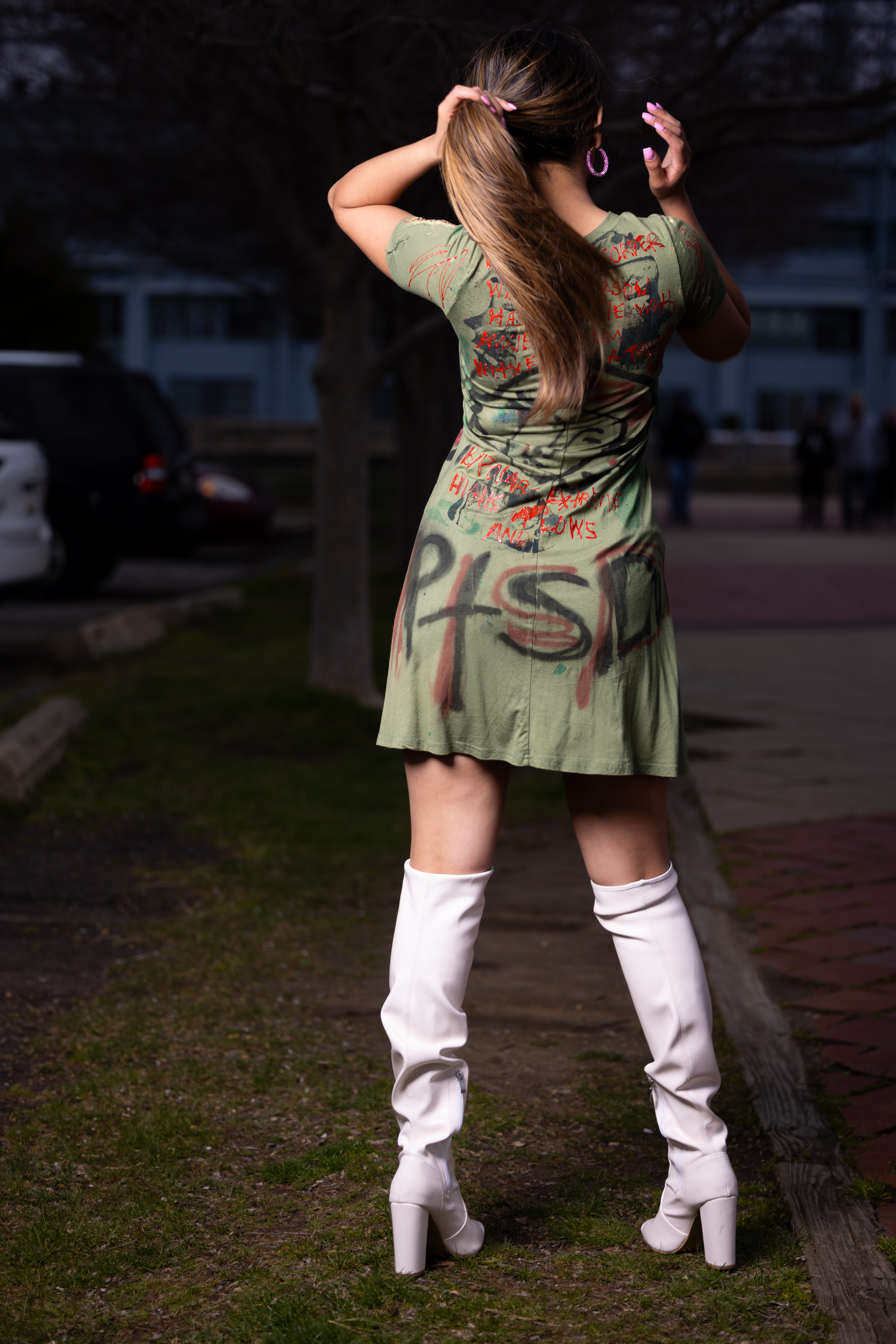 Model in a hand-painted DiSoRdInE original at the Penn’s Landing shoot